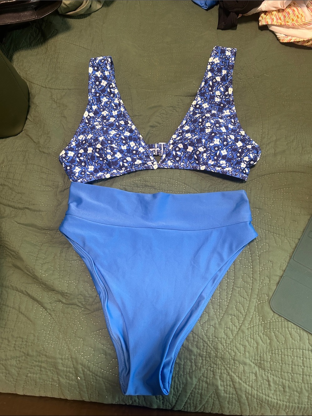 aerie Blue Floral Bikini Top with Cobalt High-Waist Bottom